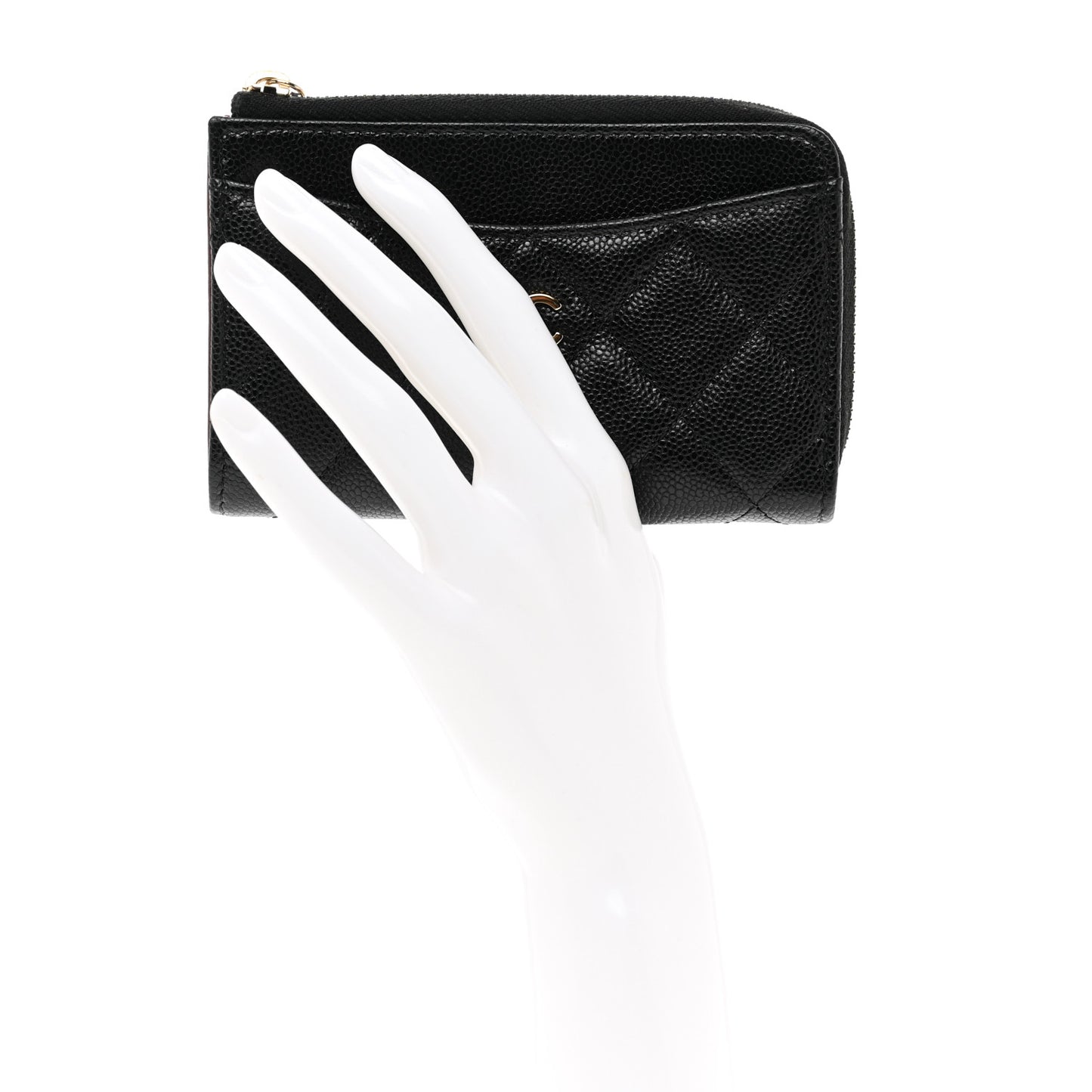Caviar Quilted CC Zip Around Card Holder Black
