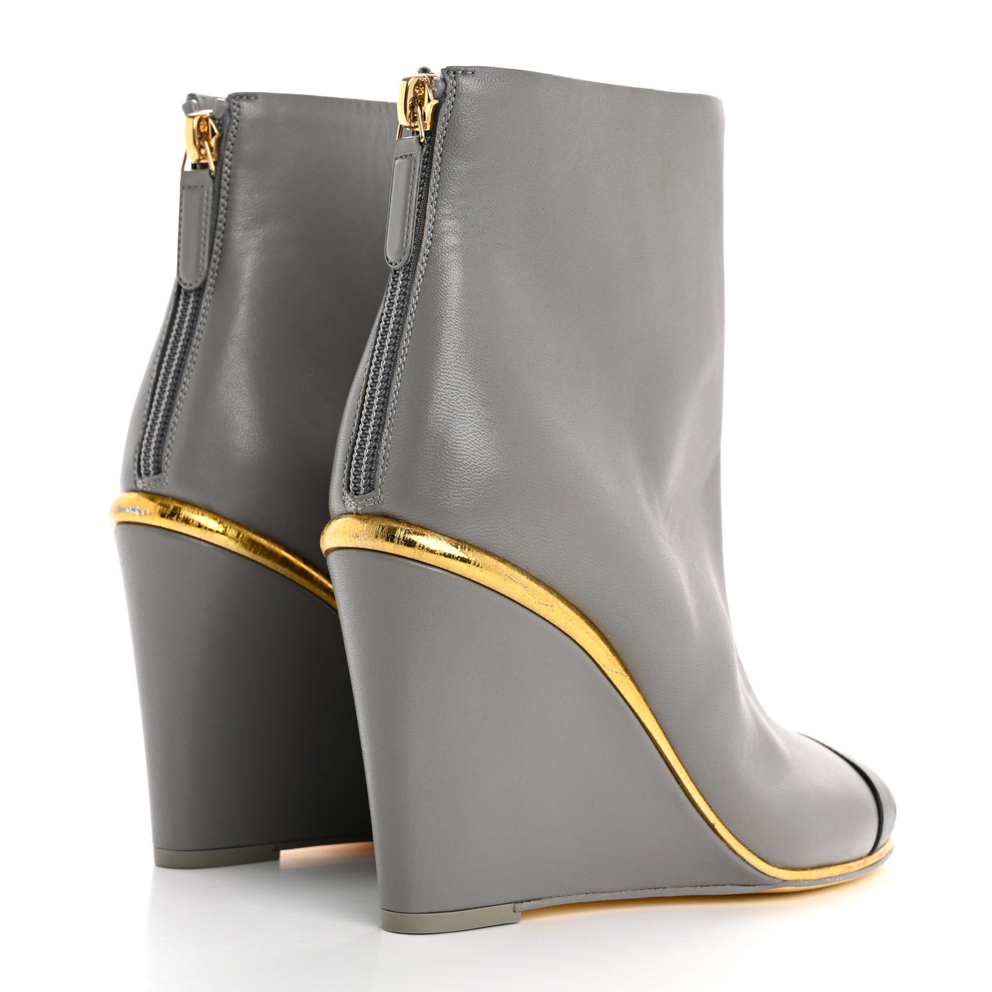 Lambskin Cap Toe Open Wedge Ankle Boots 36.5 Grey Black