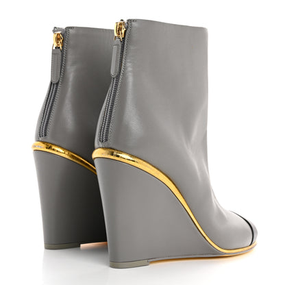 Chanel Lambskin Cap Toe Open Wedge Ankle Boots 36.5 Grey Black 5 of 12