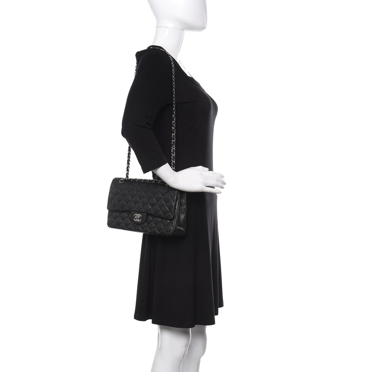 Lambskin Perforated Medium Double Flap Black