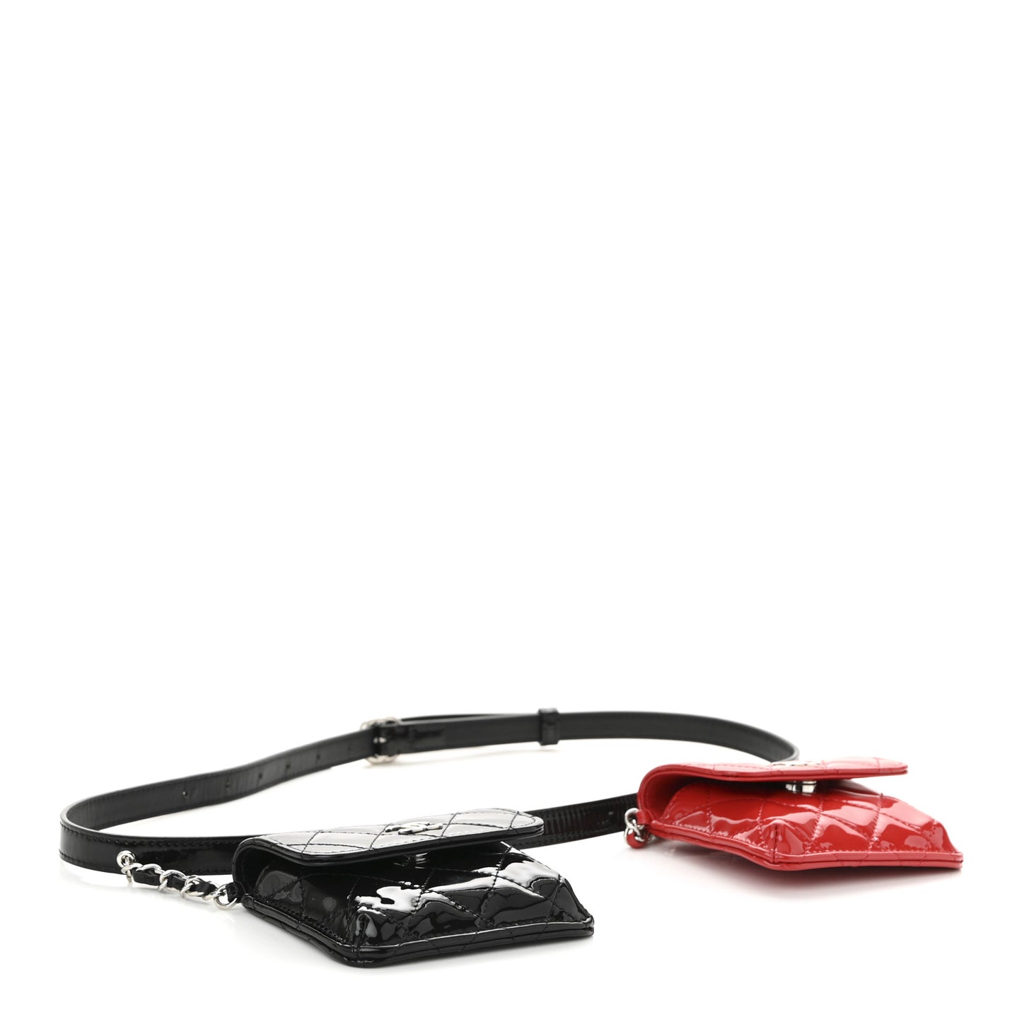 Patent Quilted Belt In Love Double Mini Flap Waist Bag Black Red