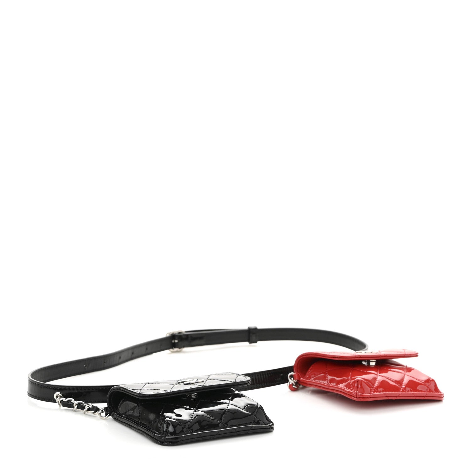 Chanel Patent Quilted Belt In Love Double Mini Flap Waist Bag Black Red 4 of 15