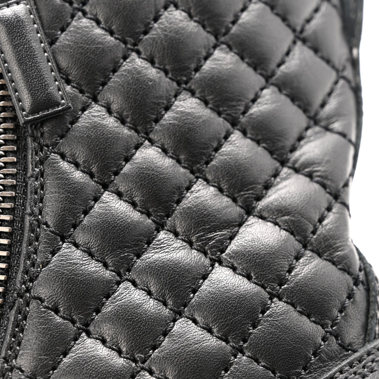 Calfskin Quilted Lace Up Combat Boots 36.5 Black