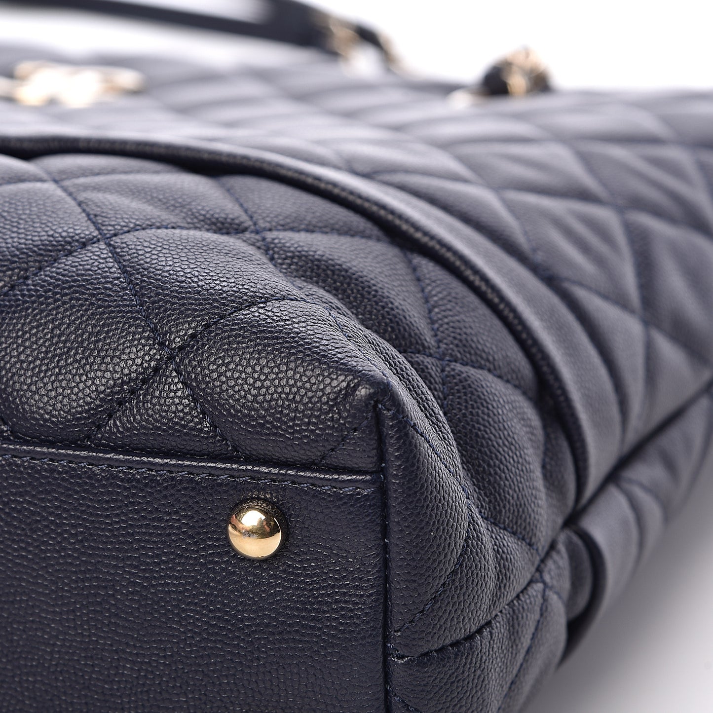 Caviar Quilted Small Zipped Shopping Tote Navy Blue