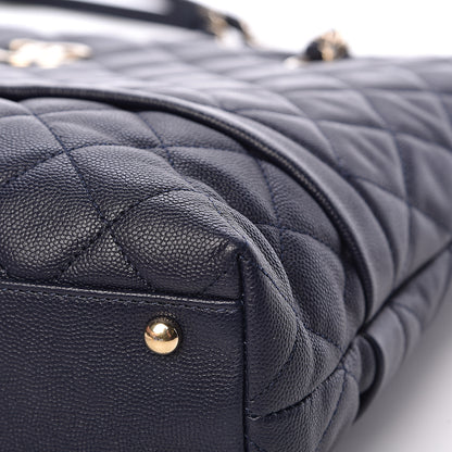 Chanel Caviar Quilted Small Zipped Shopping Tote Navy Blue 9 of 16