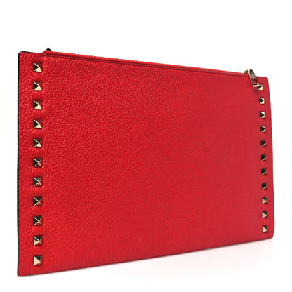 Valentino Garavani Pebbled Calfskin Large Rockstud Flat Zip Pouch Rouge Pur 3 of 7