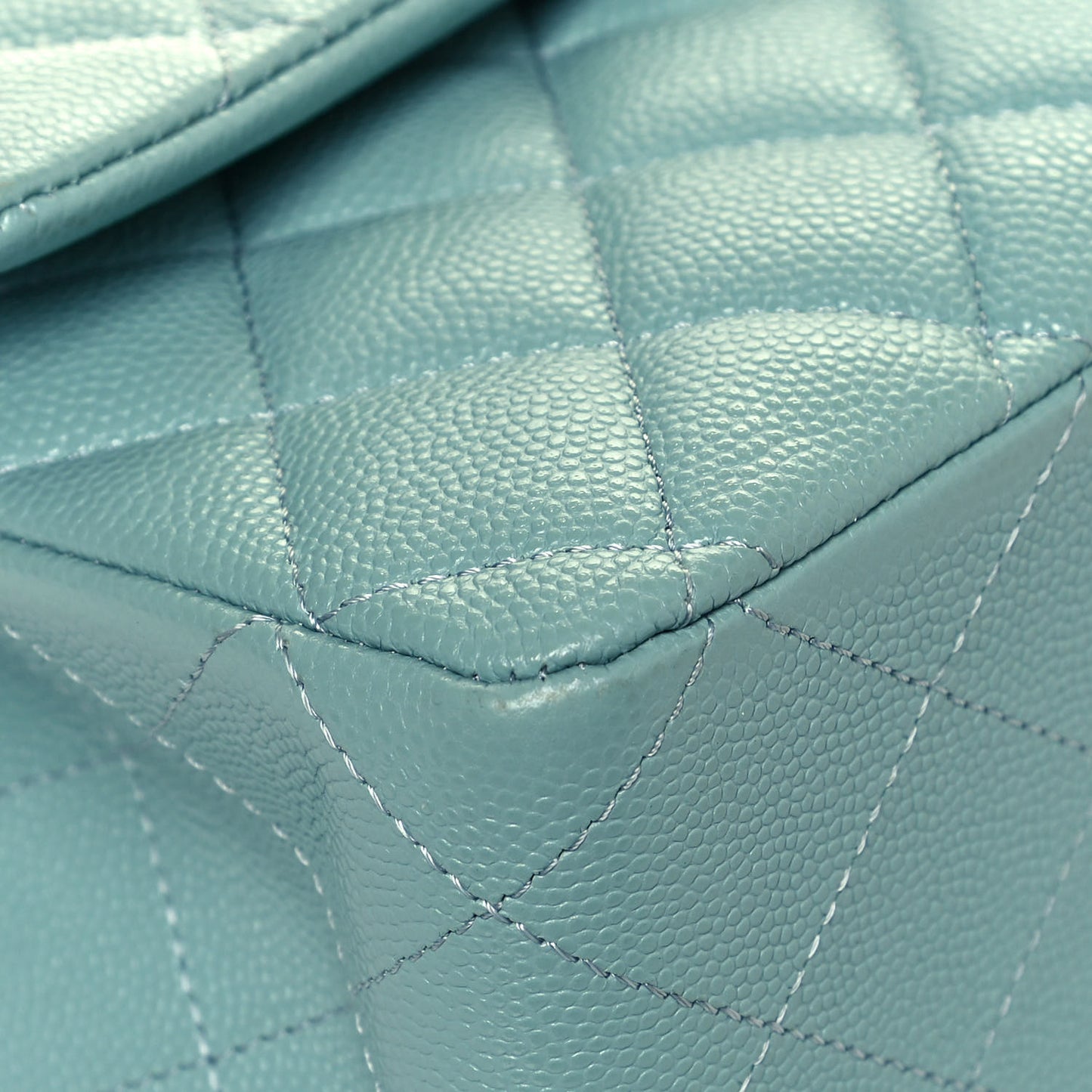 Caviar Quilted Medium Double Flap Light Blue