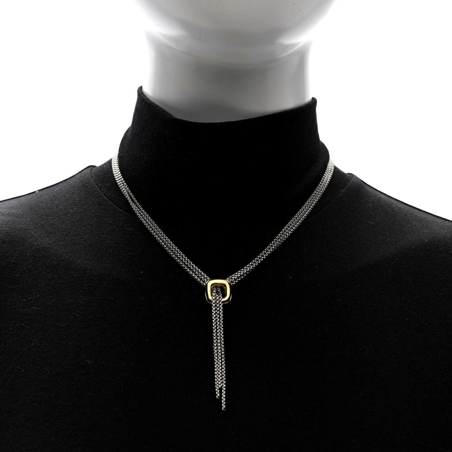 David Yurman Sterling Silver 18K Yellow Gold Lariat Waterfall Necklace 2 of 4