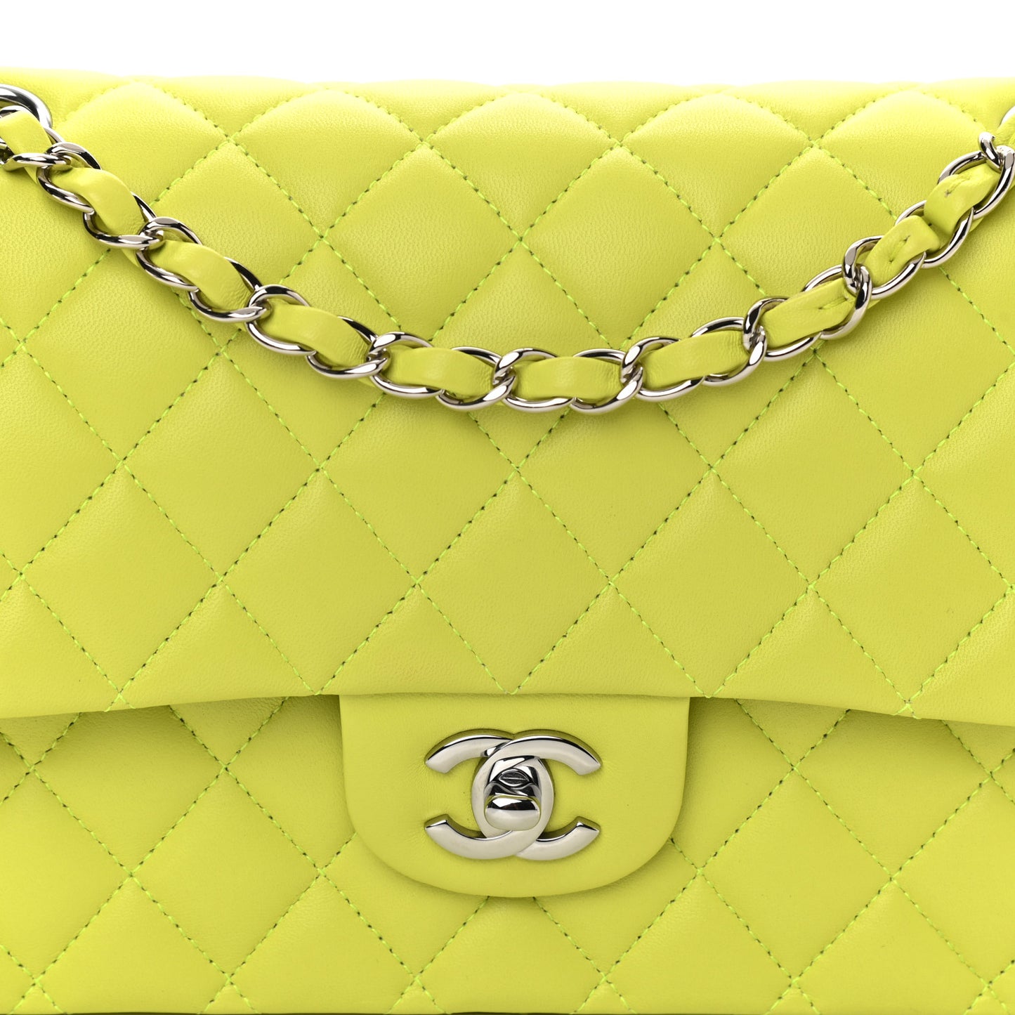 Lambskin Quilted Medium Double Flap Yellow