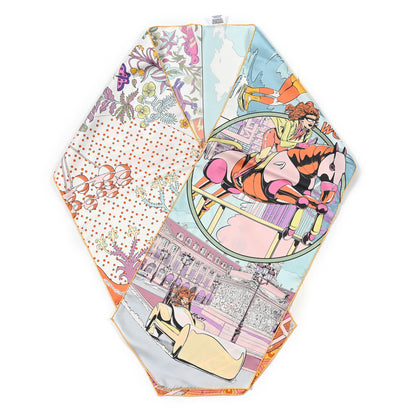 Hermes Silk Le Premier Chant Wow ! Muffler Mauve White Bleu Glacier 1 of 4