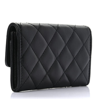 Chanel Lambskin Quilted CC Button Flap Card Holder Black 3 of 6