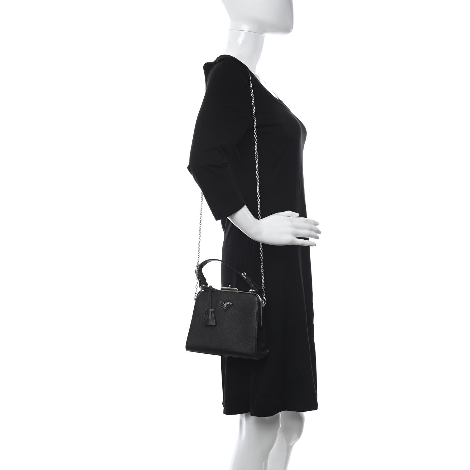 Prada Saffiano Top Handle Frame Bag Black 2 of 9