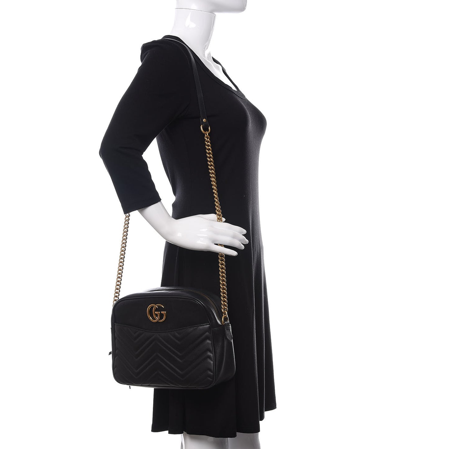 Calfskin Matelasse Medium GG Marmont Chain Shoulder Bag Black
