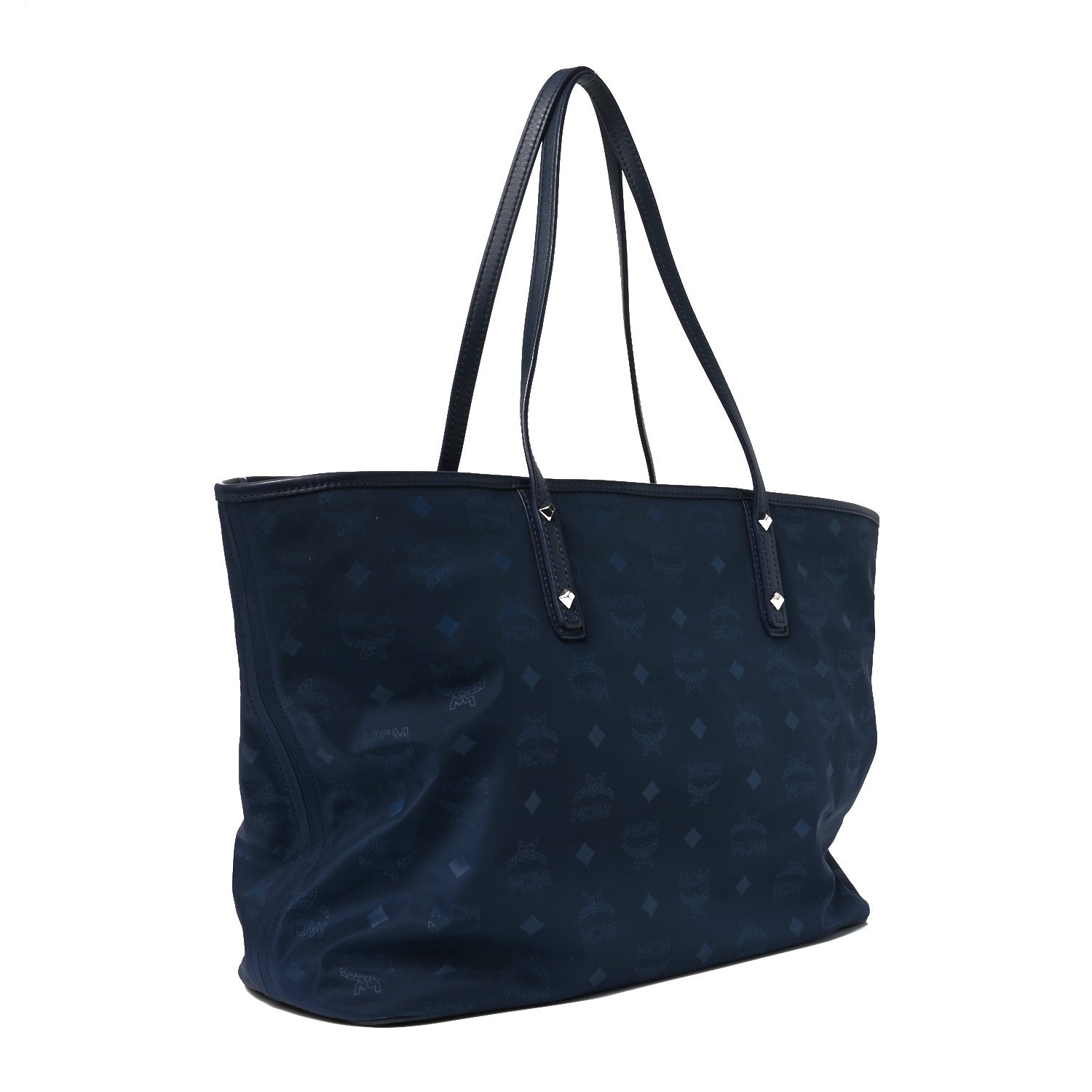 MCM Nylon Monogram Medium Dieter Shopper Tote Navy 3 of 9