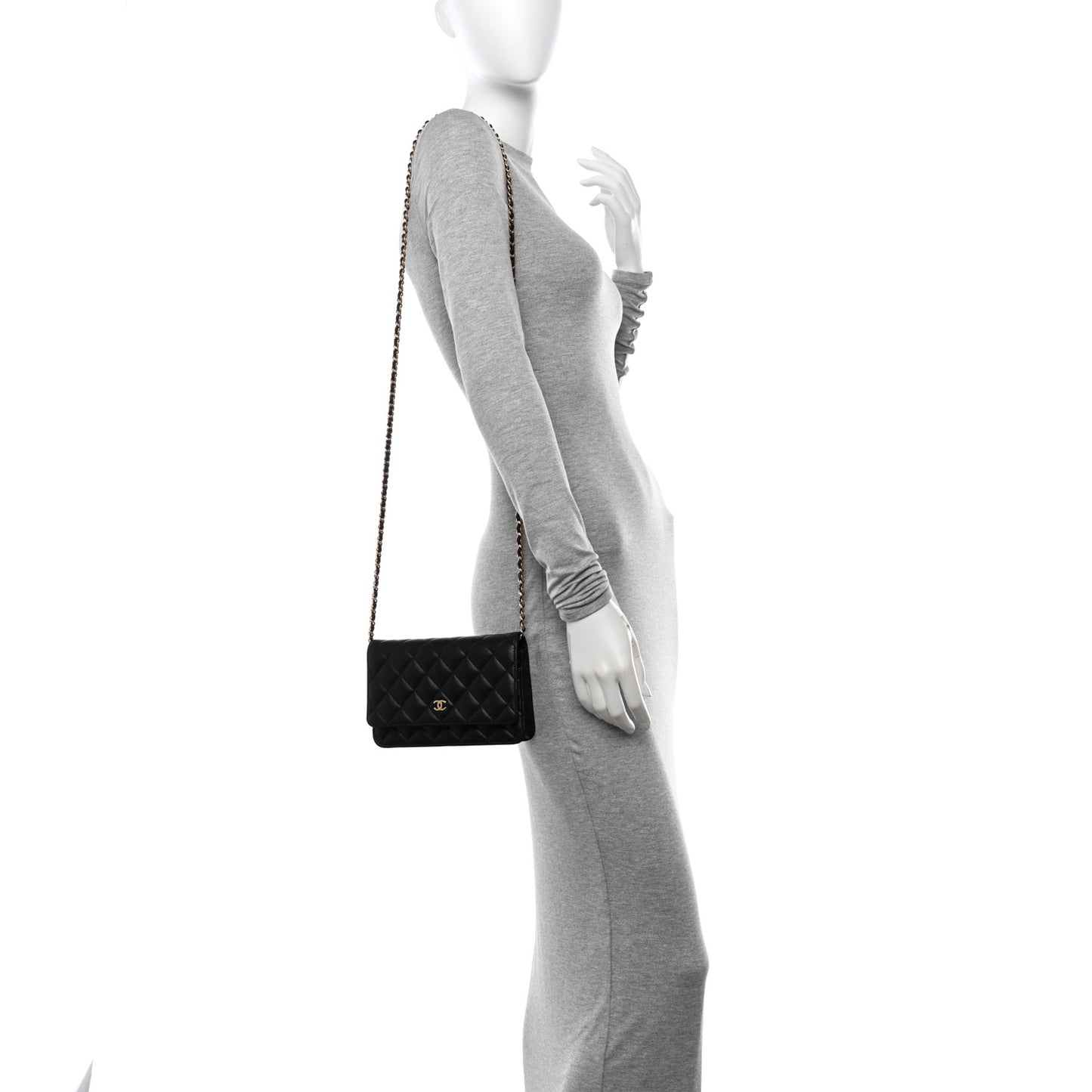 Lambskin Quilted Wallet On Chain WOC Black