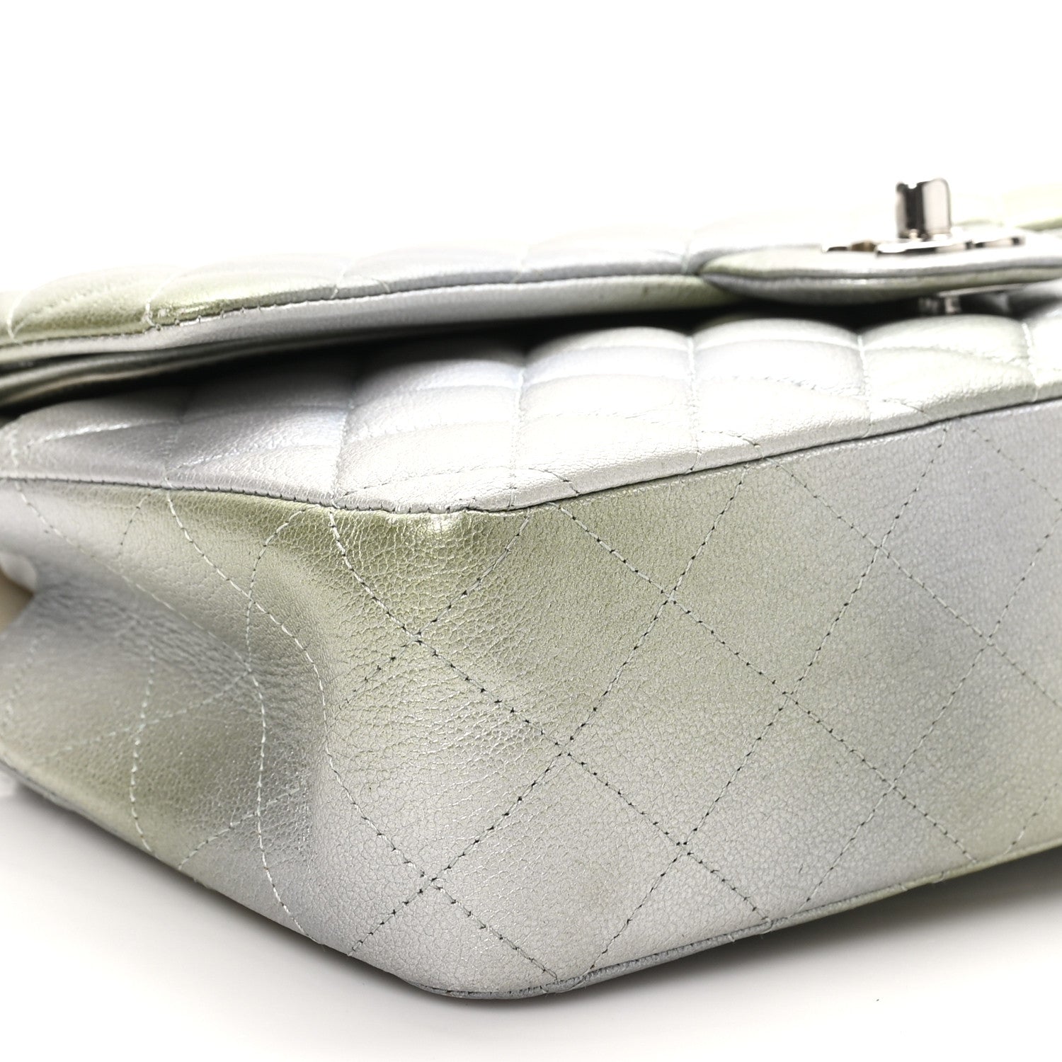 Chanel Metallic Goatskin Quilted Ombre Medium Double Flap Grey Green 9 of 10