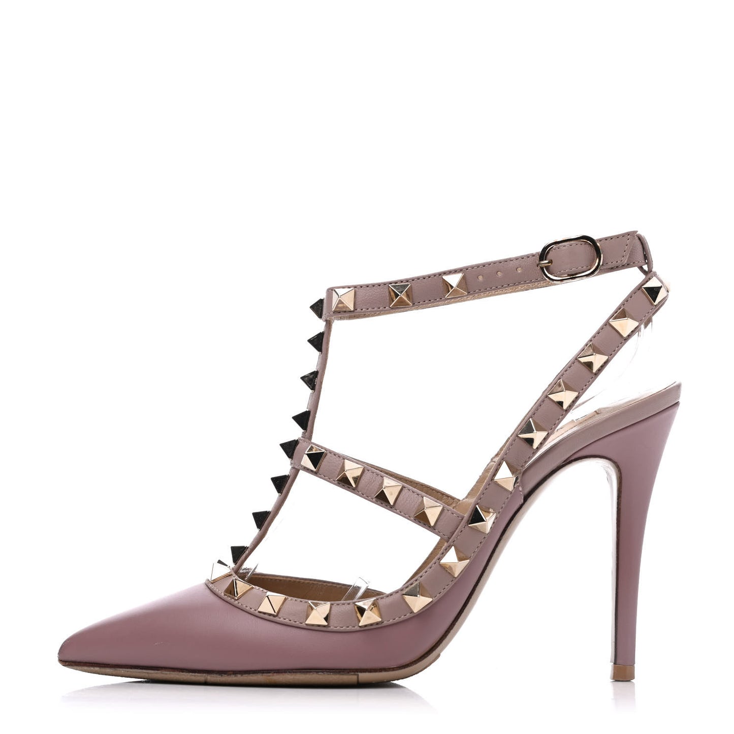 Calfskin Nappa Rockstud Ankle Strap 100mm Pumps 35 Grey Pink Poudre