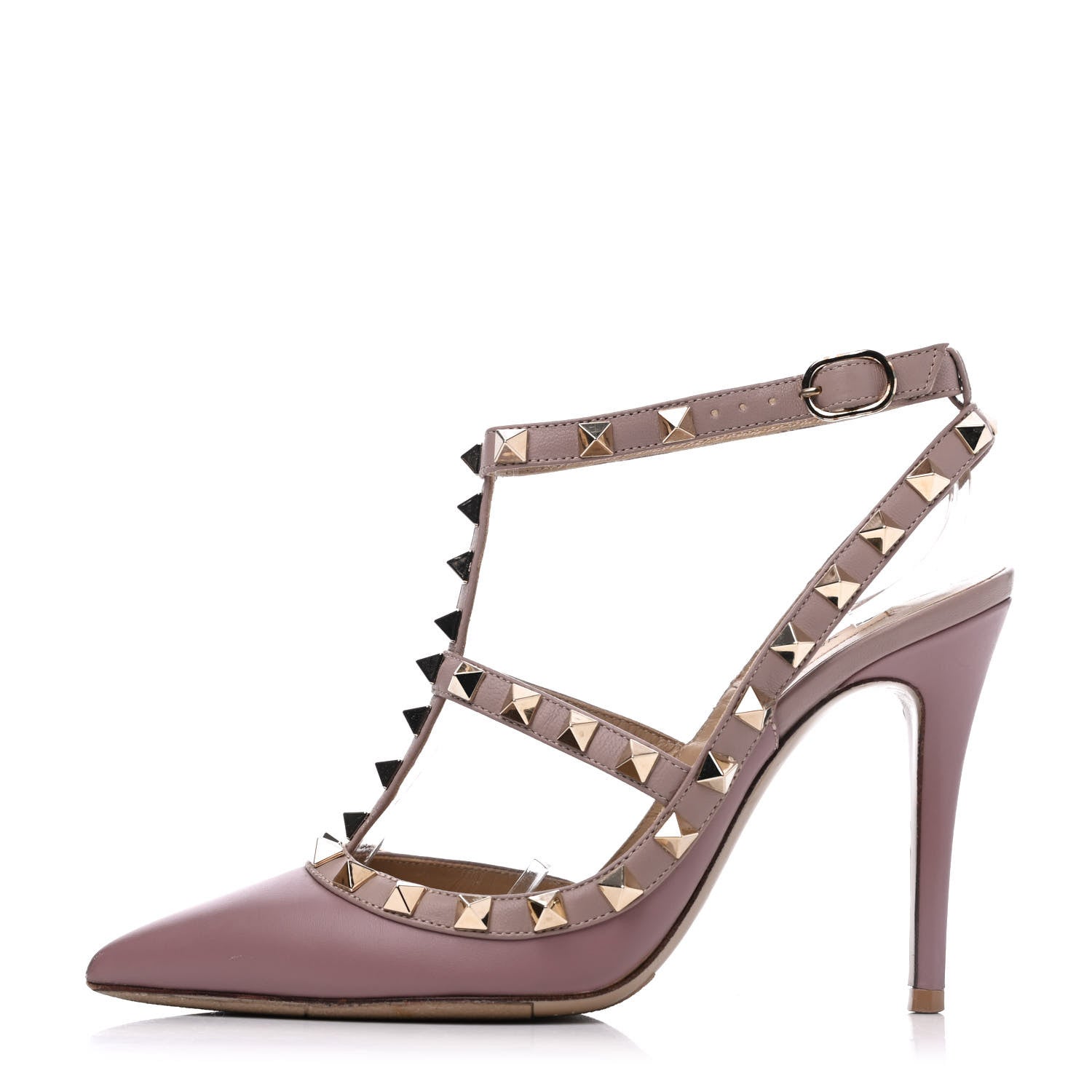 Valentino Garavani Calfskin Nappa Rockstud Ankle Strap 100mm Pumps 35 Grey Pink Poudre 1 of 18