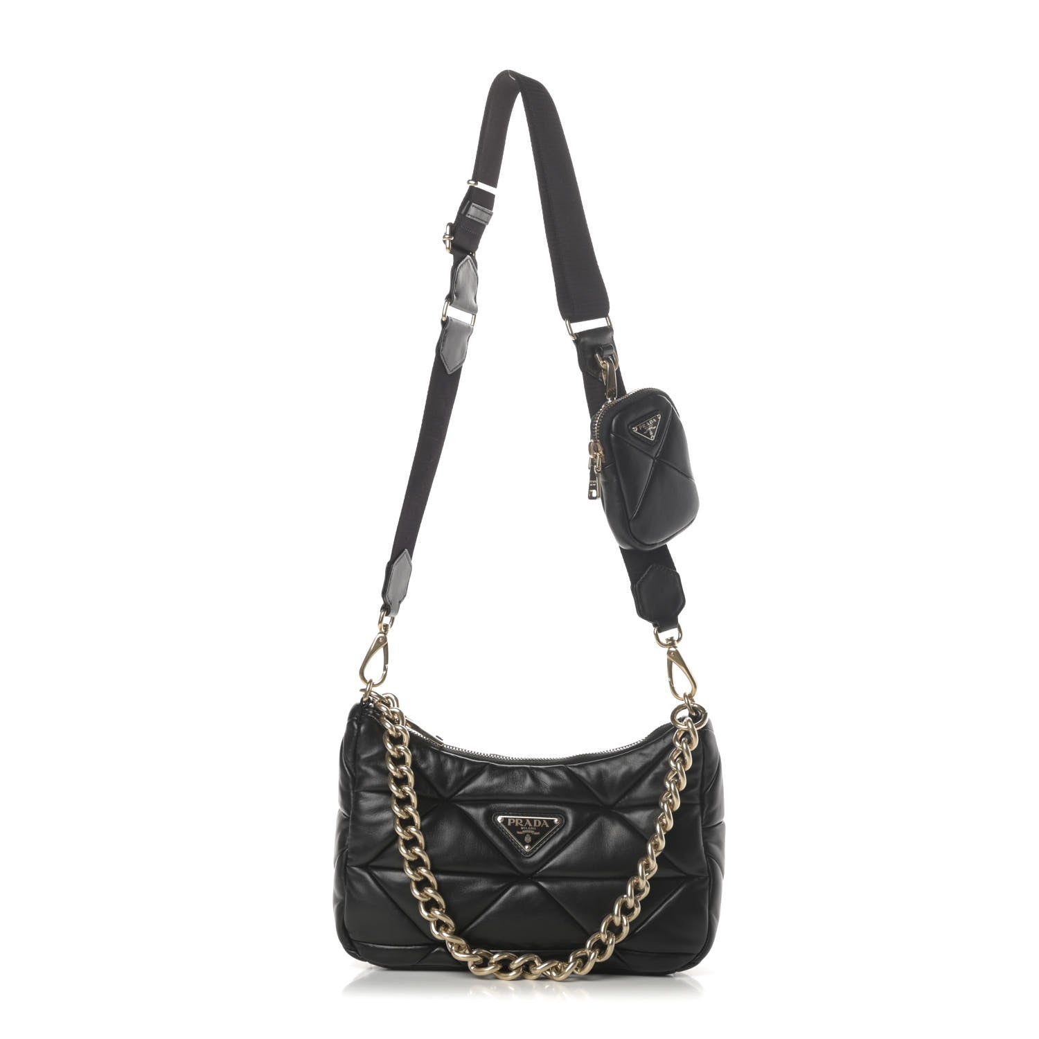 Prada Nappa Re-Nylon Triangle Quilted Patchwork System Shoulder Bag Black 1 of 12