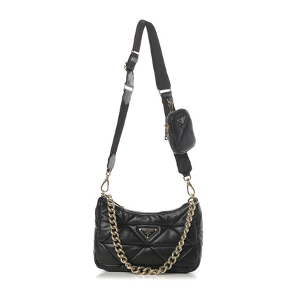 Prada Nappa Re-Nylon Triangle Quilted Patchwork System Shoulder Bag Black 1 of 12