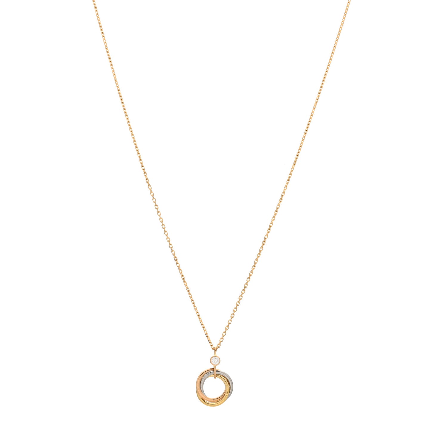 18K Pink Yellow White Gold Diamond Trinity Pendant Necklace