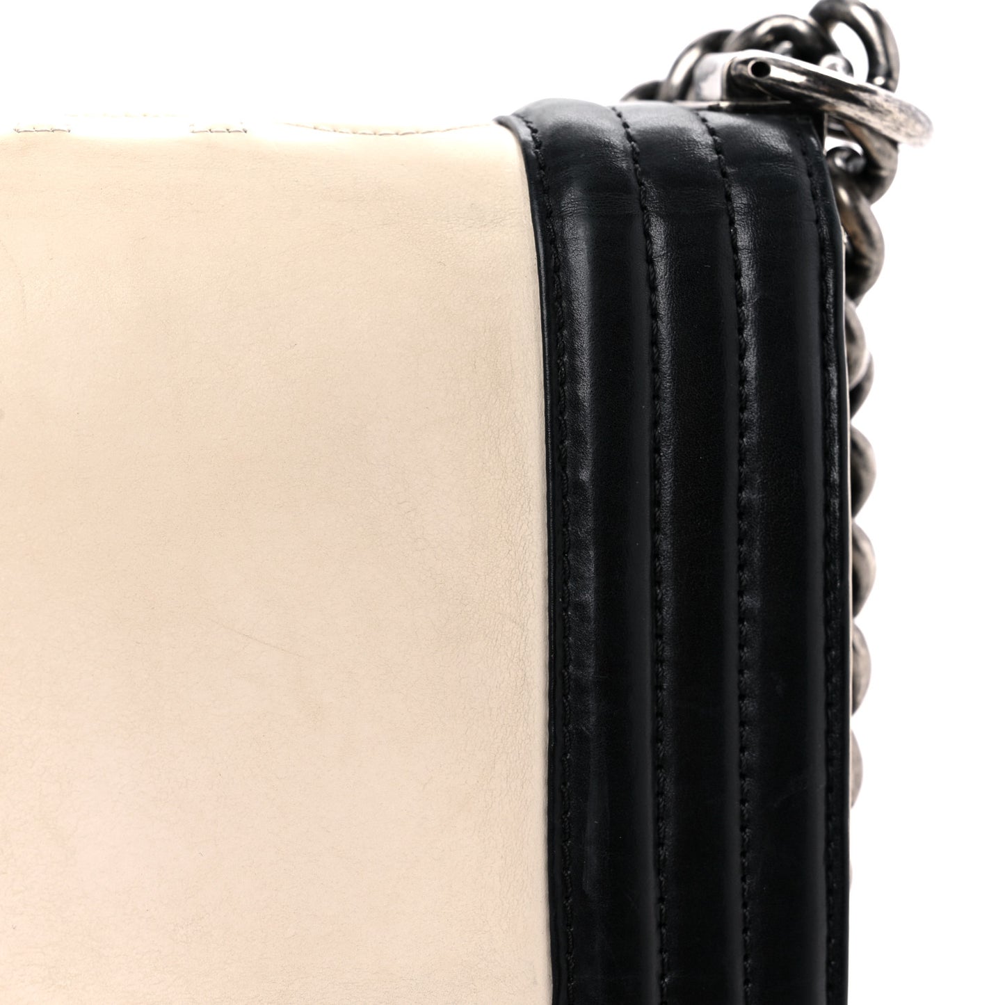 Glazed Calfskin Medium Boy Flap White Black