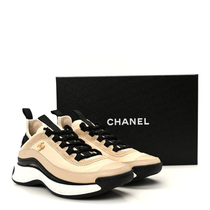 Chanel Velvet Calfskin Mixed Fibers CC Sneakers 37.5 Beige 10 of 10