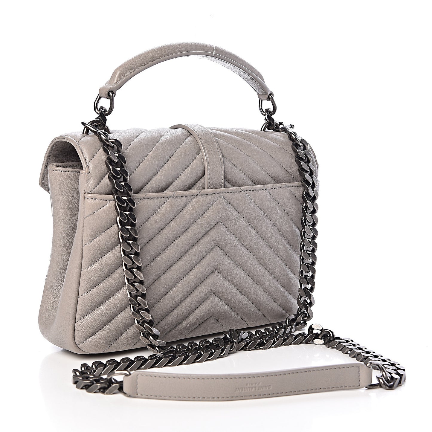 Sheepskin Matelasse Chevron Monogram Medium College Bag Granite