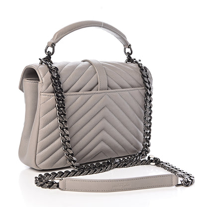 Saint Laurent Sheepskin Matelasse Chevron Monogram Medium College Bag Granite 3 of 13