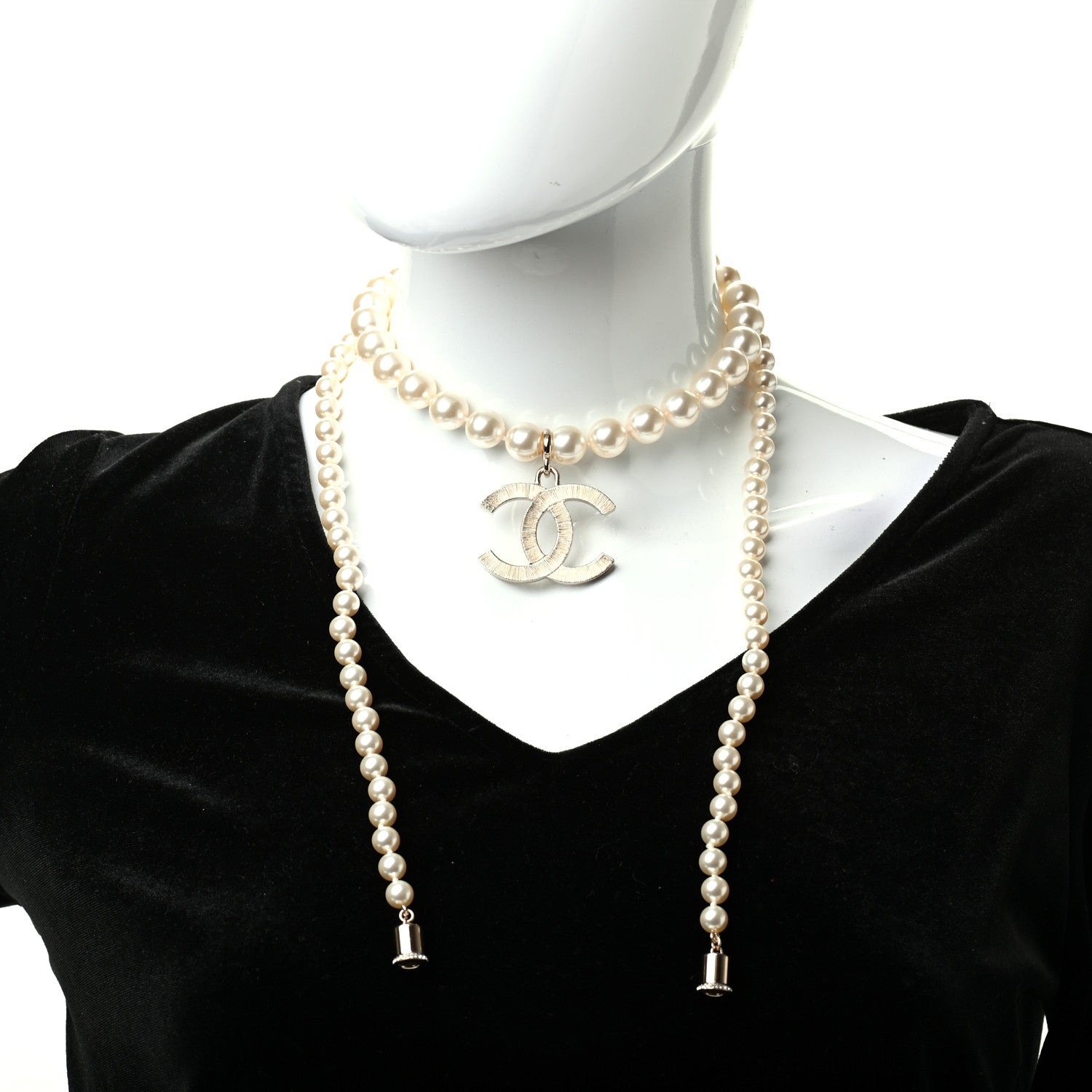 Chanel Pearl Crystal CC Airpods Necklace Gold 2 of 6