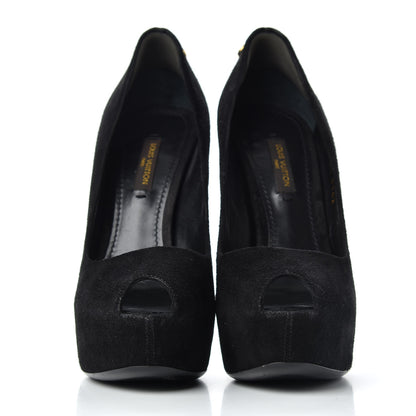 Louis Vuitton Suede Oh Really Peep Toe Pumps 35 Black 2 of 10