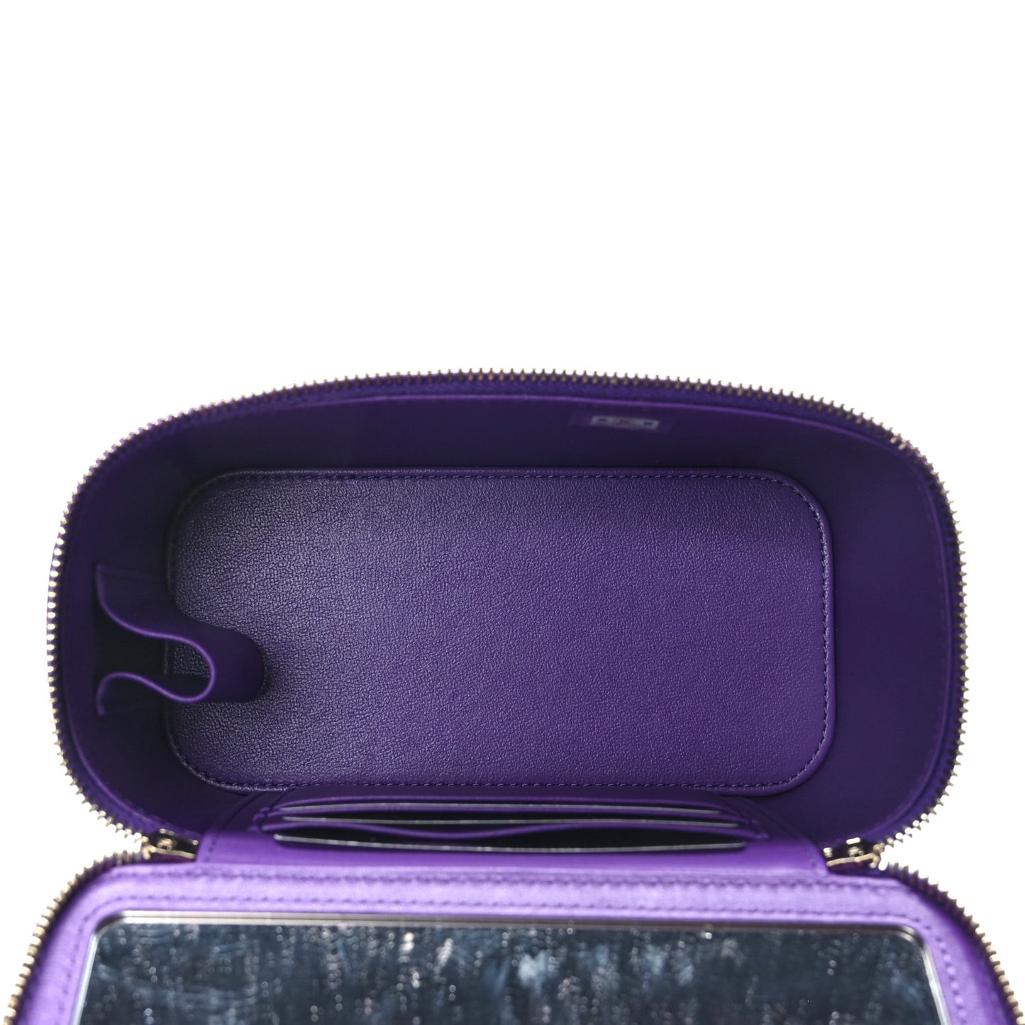 Lambskin Quilted Small Top Handle Vanity Case With Chain Purple