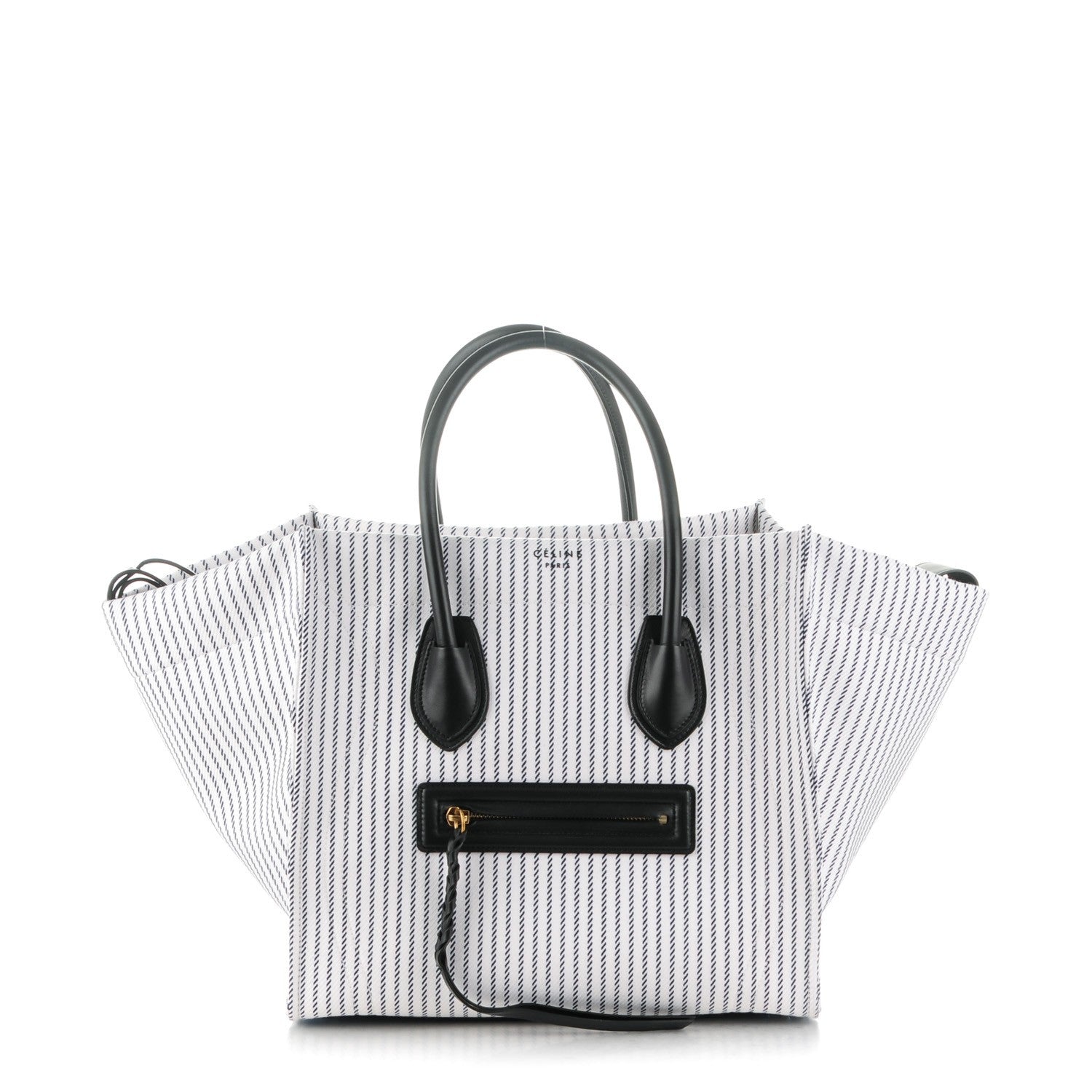 Celine Cotton Canvas Striped Medium Phantom Luggage White Navy 1 of 9