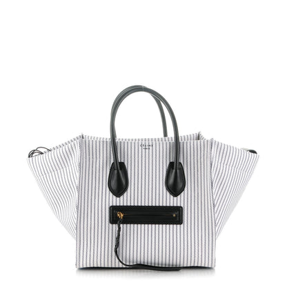 Celine Cotton Canvas Striped Medium Phantom Luggage White Navy 1 of 9