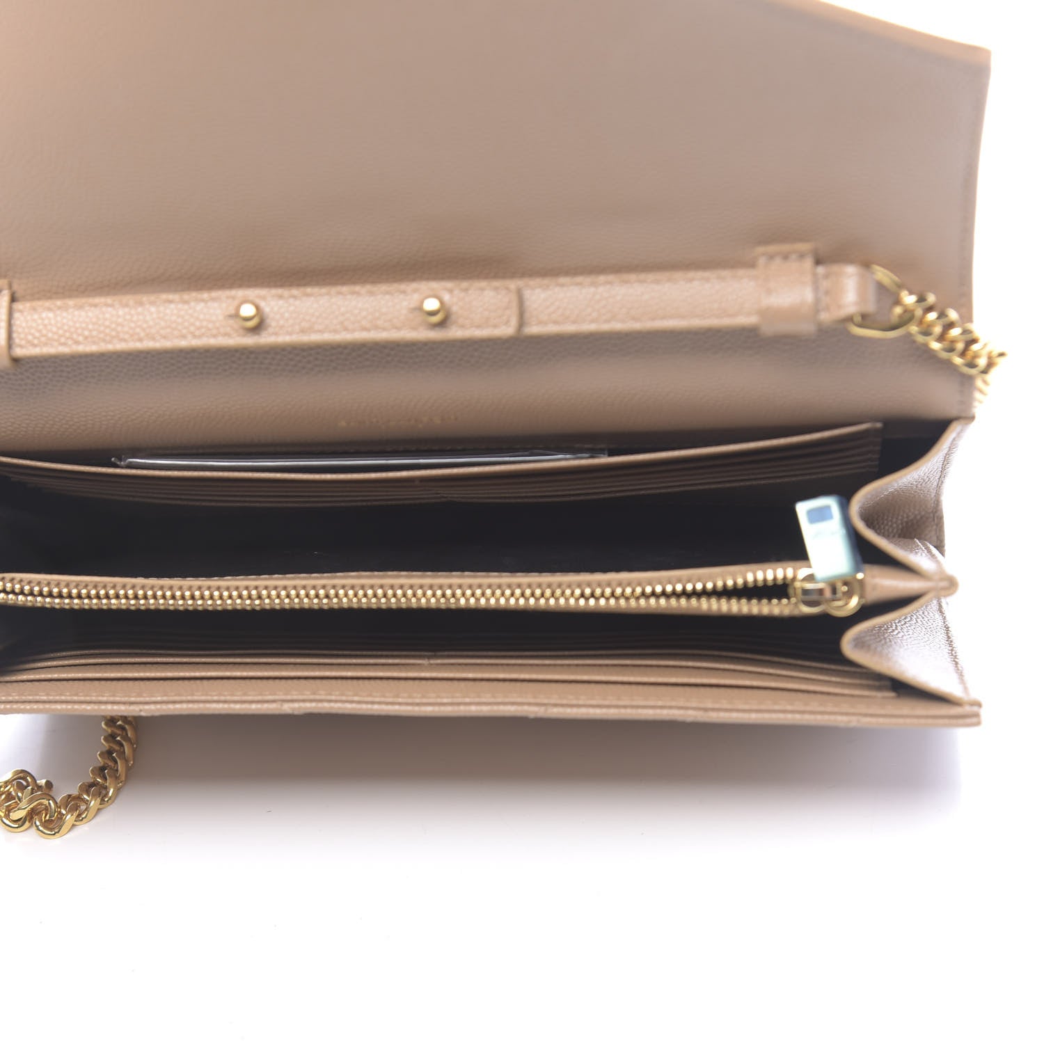 Saint Laurent Grain De Poudre Matelasse Chevron Monogram Chain Wallet Light Taupe 5 of 10