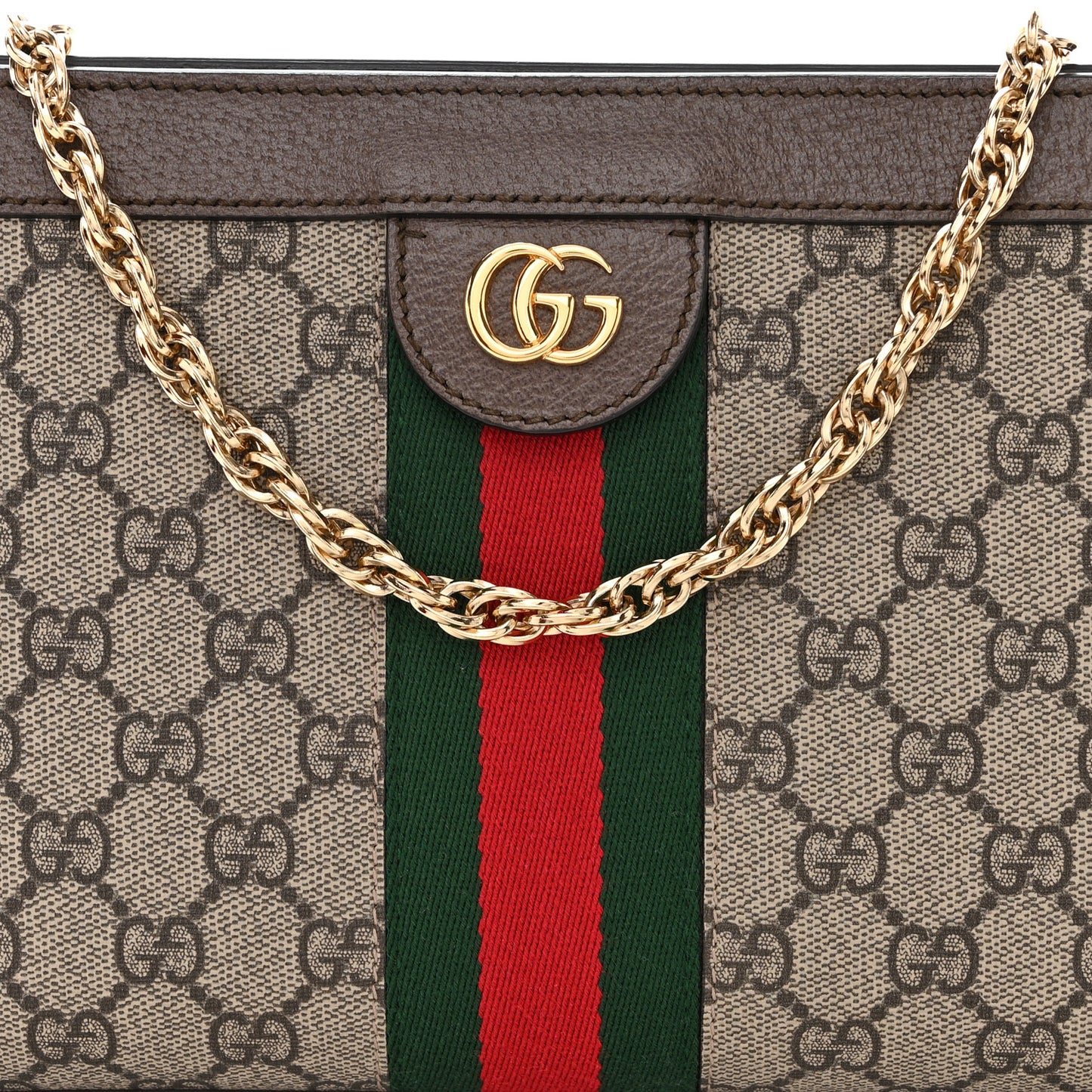 GG Supreme Monogram Web Small Ophidia Chain Shoulder Bag Brown