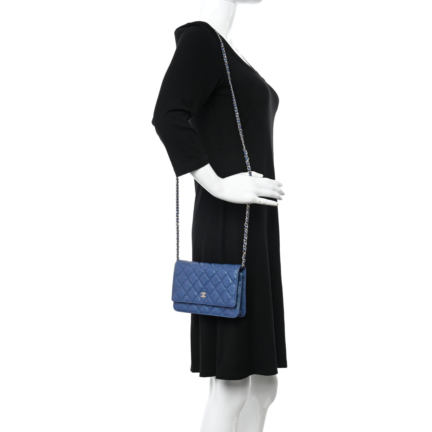 Chanel Iridescent Caviar Quilted Wallet on Chain WOC Dark Blue 2 of 12