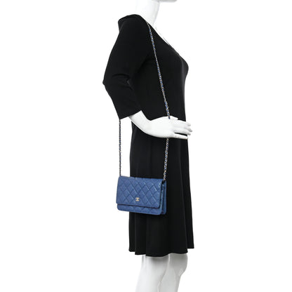 Chanel Iridescent Caviar Quilted Wallet on Chain WOC Dark Blue 2 of 12