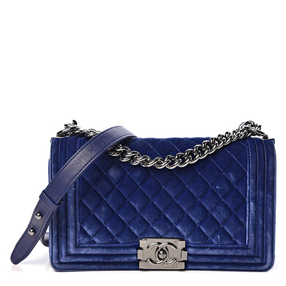 Chanel Velvet Quilted Medium Boy Flap Blue 1 of 11