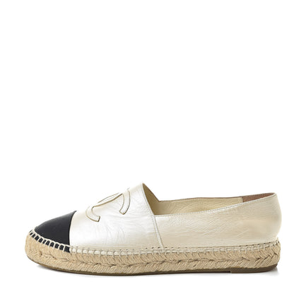 Chanel Metallic Calfskin Grosgrain CC Espadrilles 39 Ivory Black 1 of 13