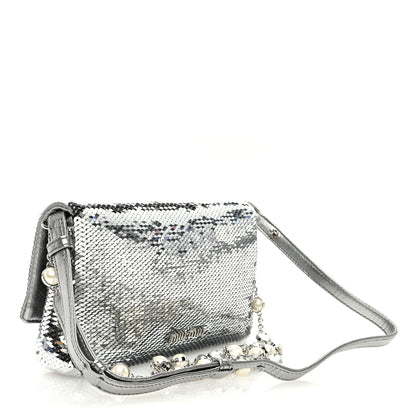 Miu Miu Paillettes Crystal Sequin Flap Argento 3 of 9