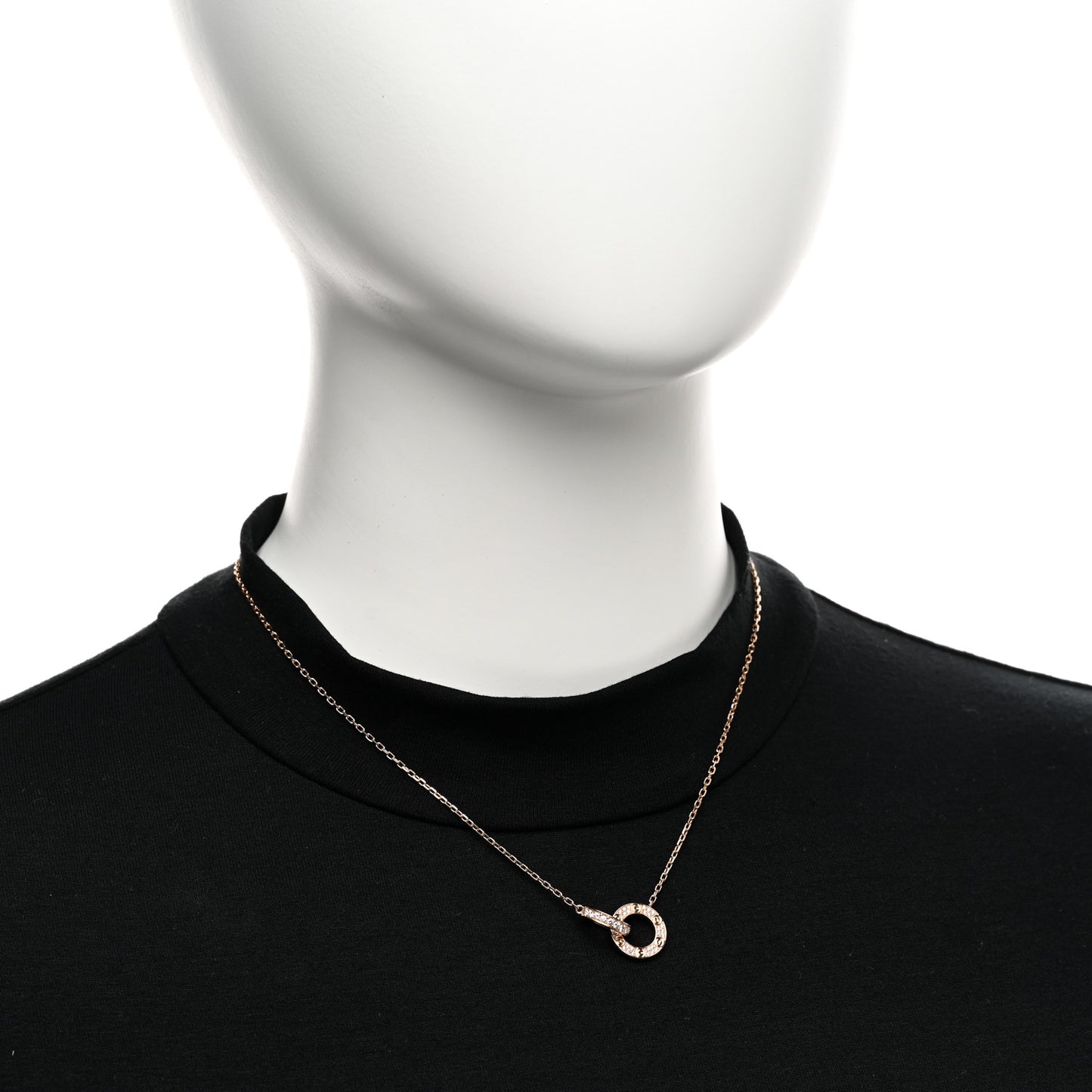 18K Pink Gold Diamond Interlocking LOVE Paved Necklace