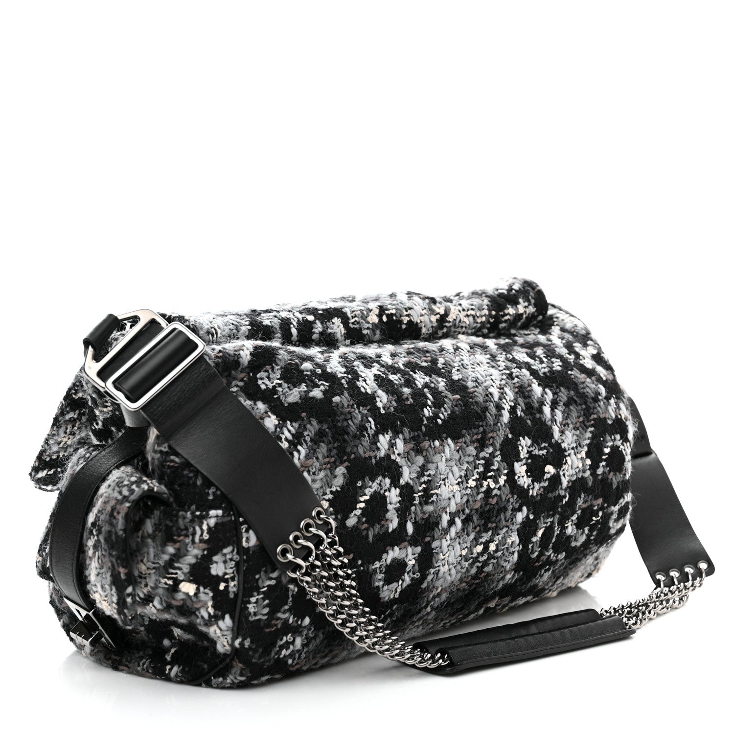 Chanel Tweed Quilted Camellia Shoulder Bag Black 3 of 9