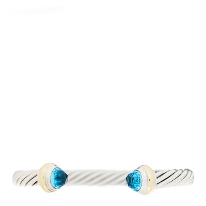 David Yurman Sterling Silver 14K Yellow Gold Blue Topaz 7mm Cable Classics Bracelet 1 of 6