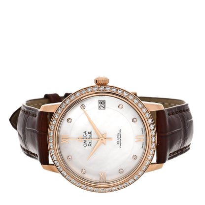 Omega 18K Rose Gold Alligator Diamond Mother of Pearl 32mm De Ville Prestige Co-Axial Automatic Watch 424.58.33.20.55.002 2 of 4