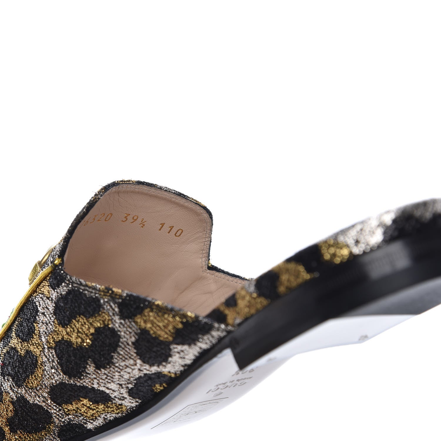 Gucci Lurex Jacquard Leopard Embroidered Womens Princetown Slippers 39.5 Black Gold 8 of 9