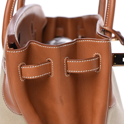 Hermes Toile Natural Barenia Flag Birkin 40 Fauve 24 of 33