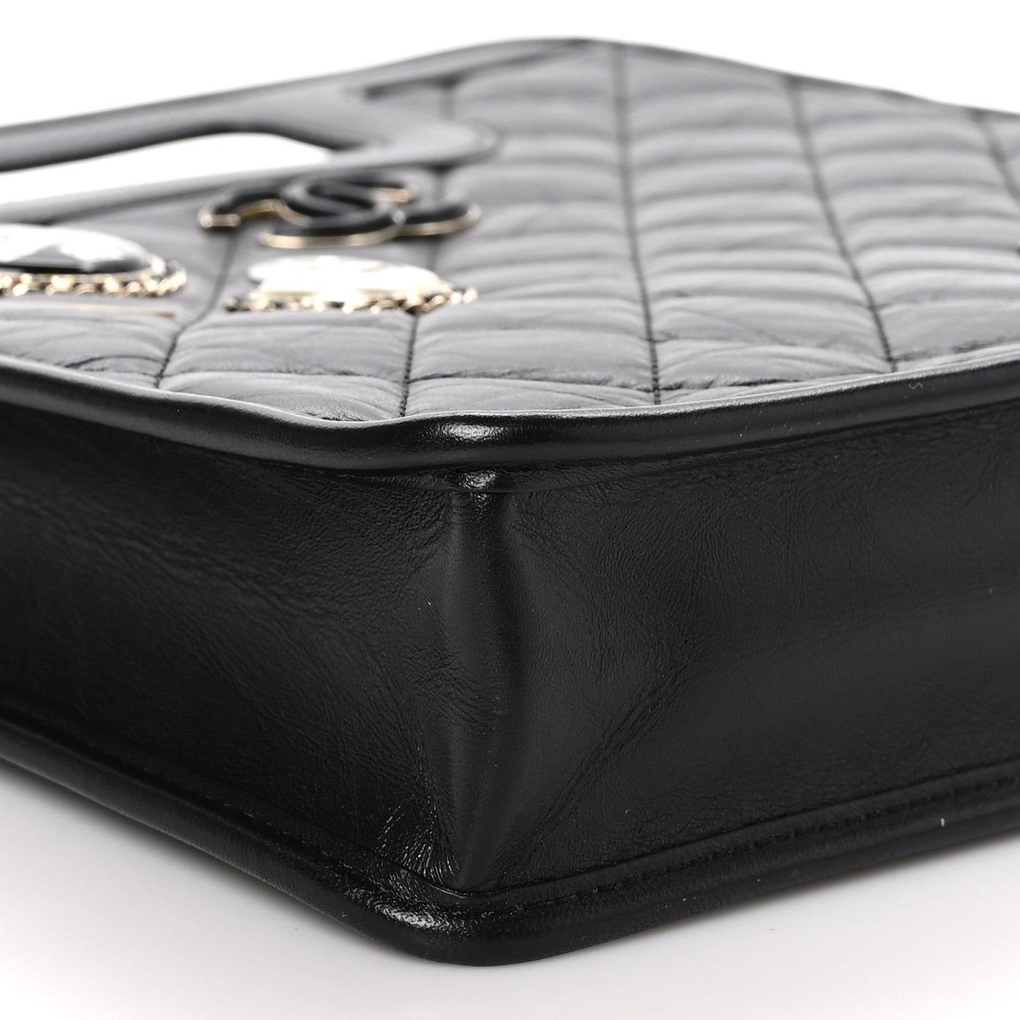 Aged Calfskin Small Charms Shopping Bag Black