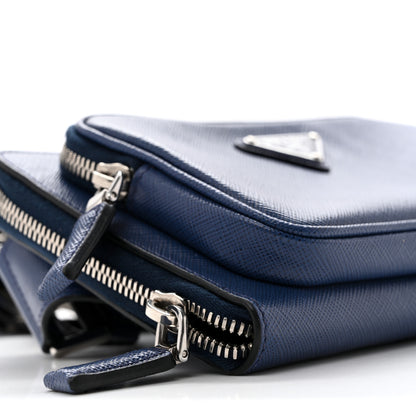 Prada Saffiano Travel Double Zip Crossbody Belt Bag Bluette 7 of 13