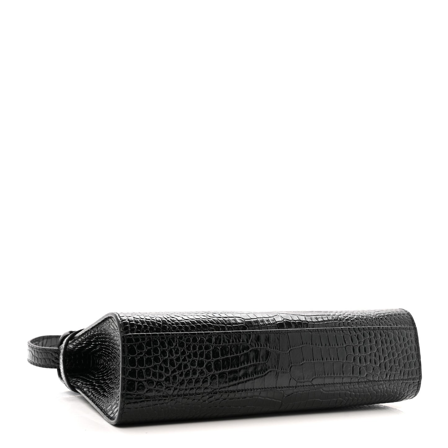 Shiny Calfskin Crocodile Embossed Manhattan Baguette Black